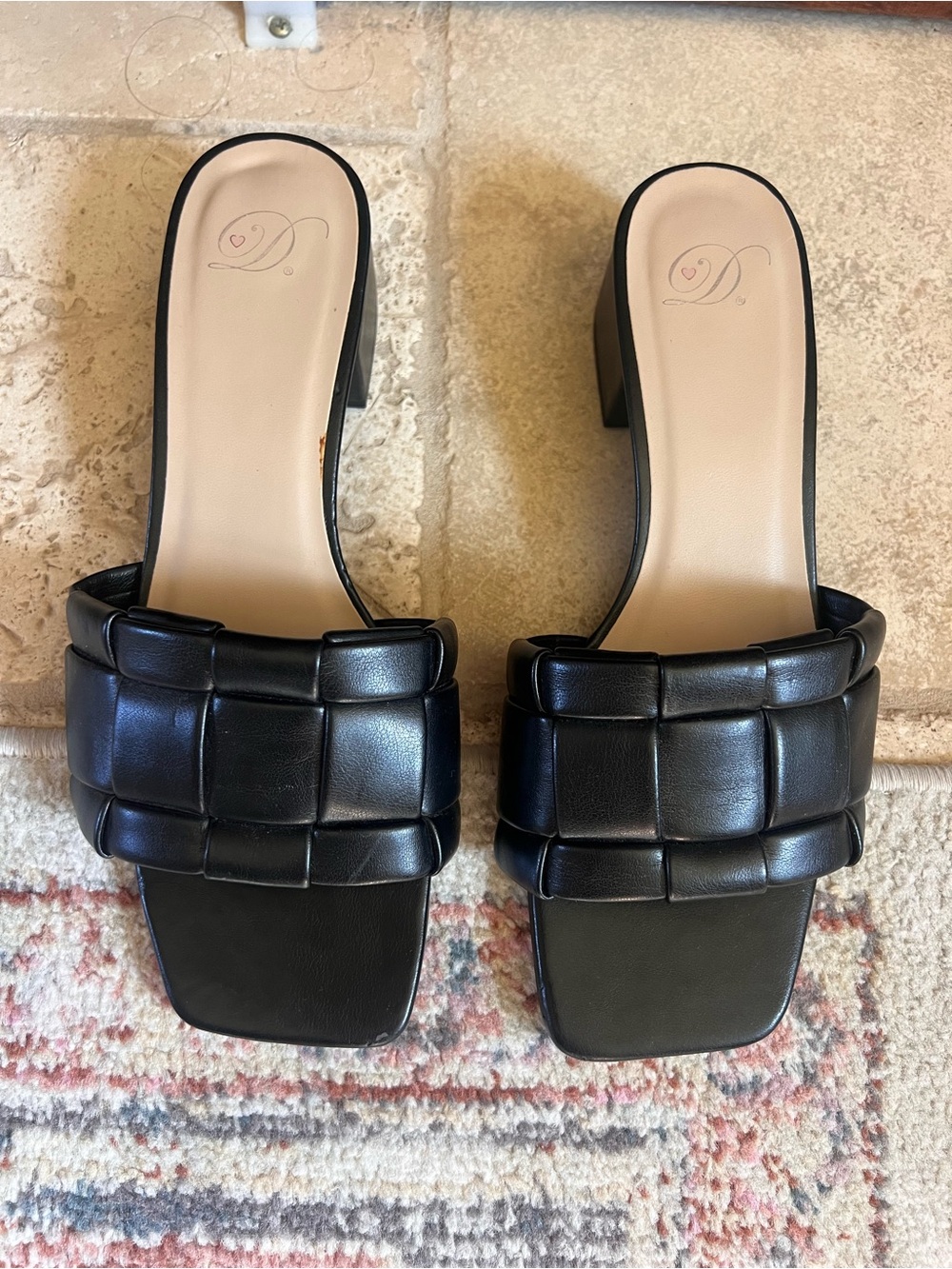 Black Woven Slide Heel - Women